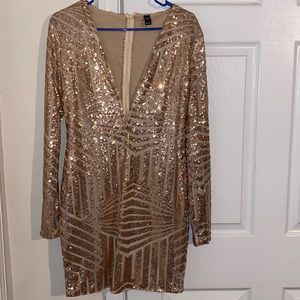 Rose gold sequins dress v cut front. Worn once.